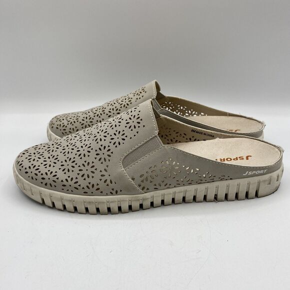 Jsport Women's Taupe Floral Laser Cut Slip On Mule Sneaker Size 8 - Picture 3 of 7